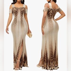 Women's Mermaid Maxi Off-Shoulder Gown Elegant Formal Cocktail Party Dress Large